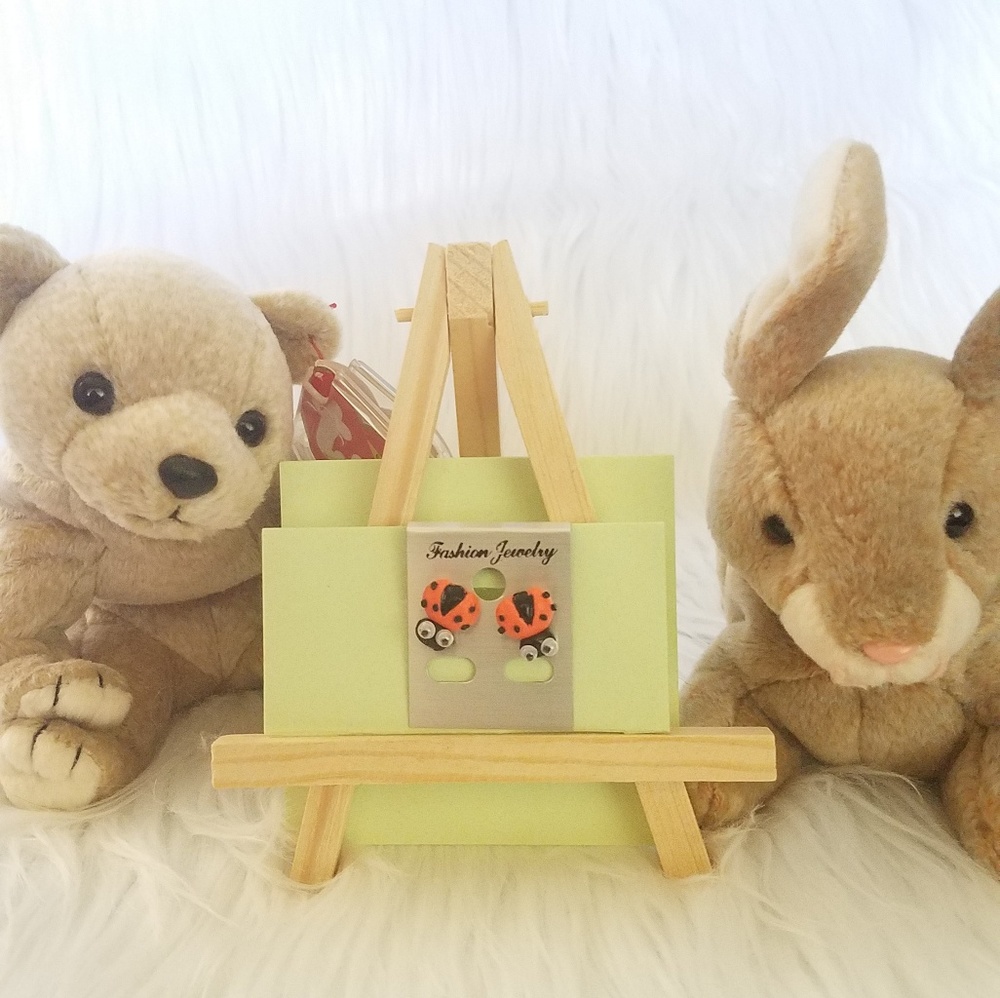 Childrens handmade and painted Ladybug earrings